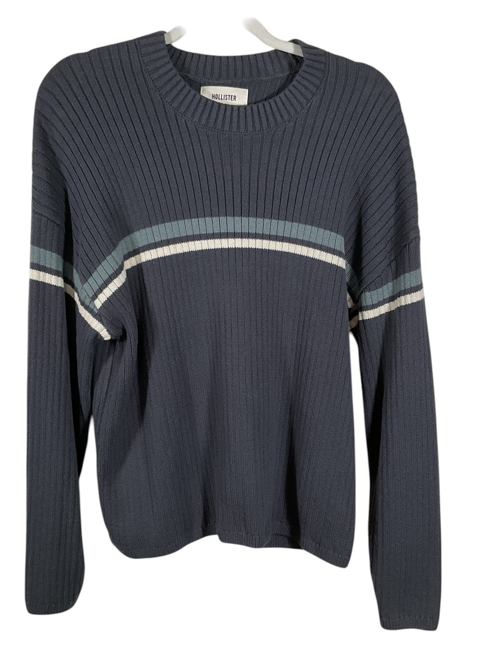 Hollister Boxy Fit Men’s Blue/White/Green Crew Neck Sweater. Size S